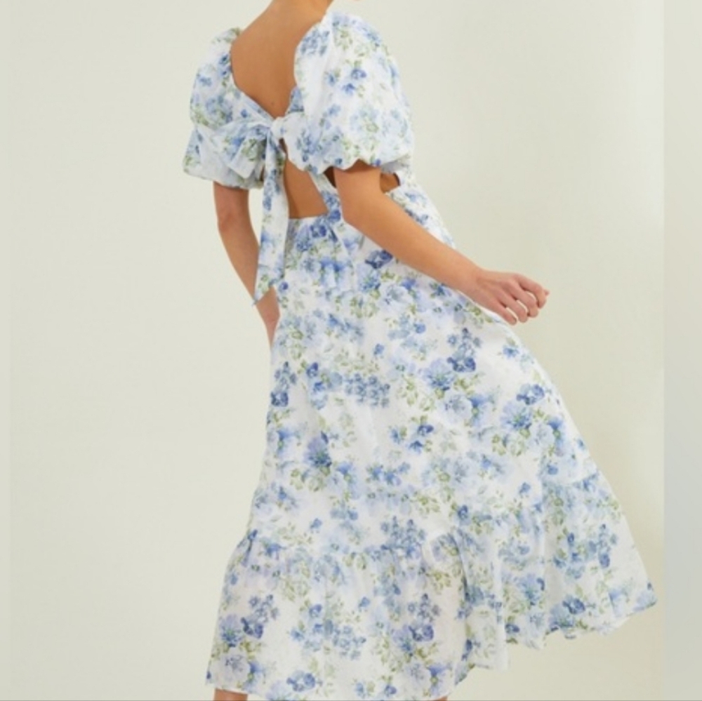 Altar'd State Cream Midi Dress with Blue Floral Print - Picture 2 of 6